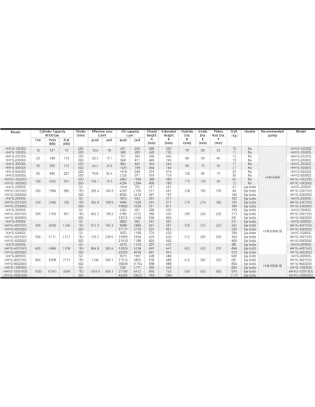 Pastilla/cilindro hidrau 20TN doble accion (recorr.250mm)
